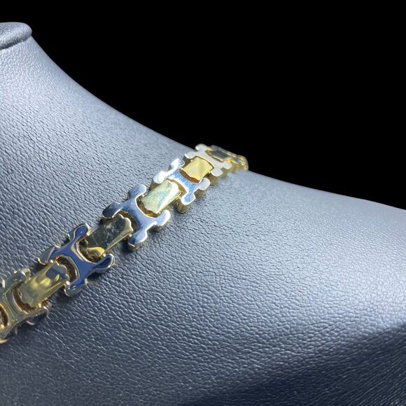 Vintage Two Tone Gold Silver Link Necklace Earrings Set Modern Retro Statement - Picture 6 of 10